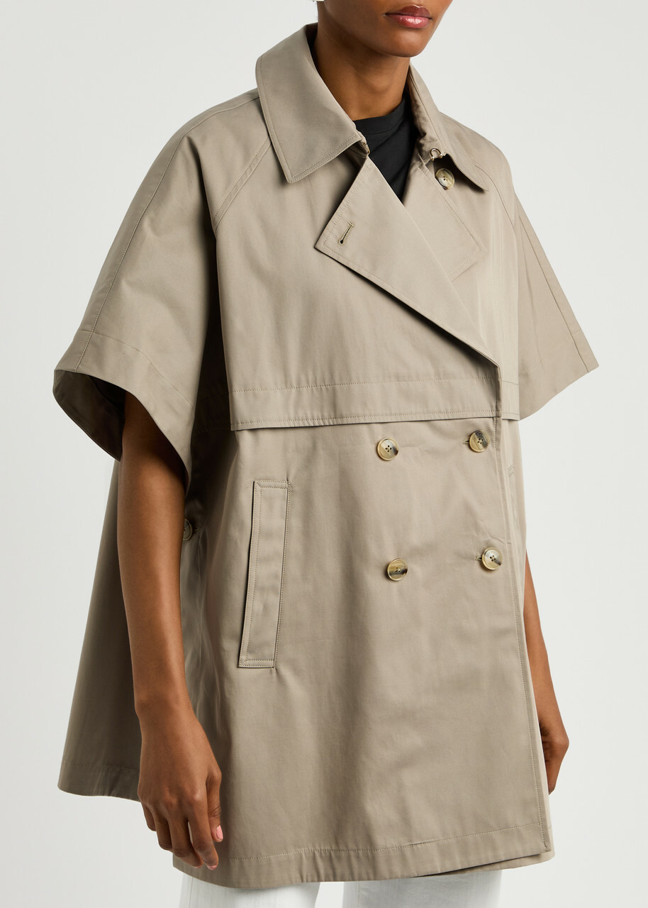 Herno Double-breasted Cotton Trench Cape Taupe