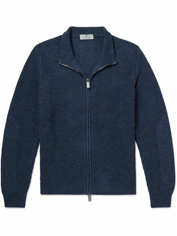 Photo: Canali - Ribbed Cotton and Cashmere-Blend Zip-Up Sweater - Blue