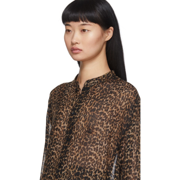 Saint Laurent Brown Leopard Sheer Oversized Shirt Saint Laurent