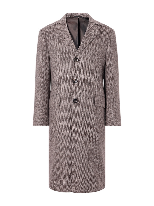 Photo: Kiton - Herringbone Cashmere and Wool-Blend Coat - Brown