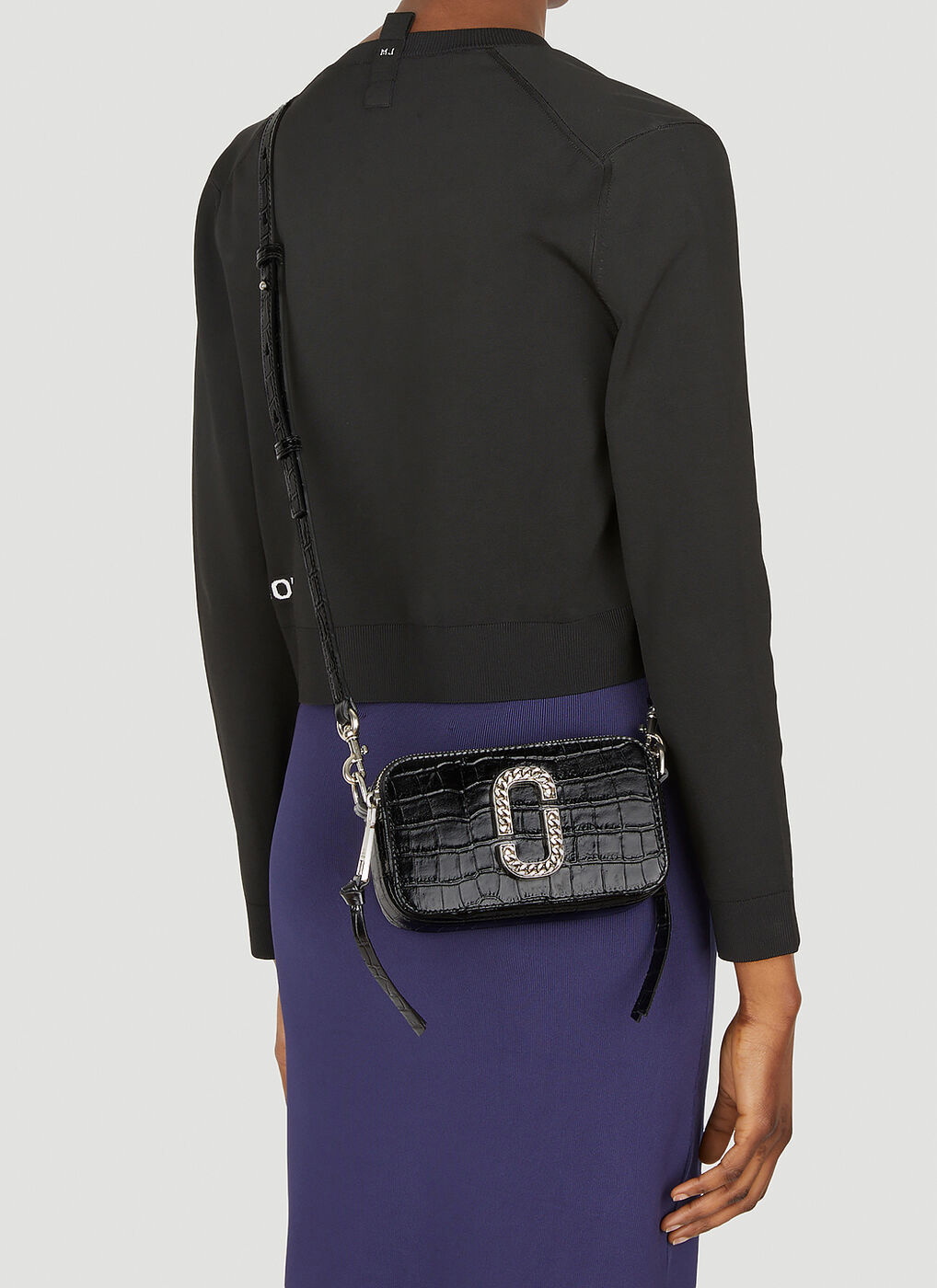 Marc Jacobs The Croc Snapshot Crossbody Bag In Embossed Black