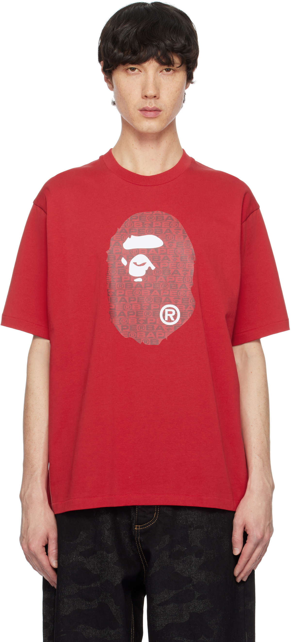 BAPE Red Lux Sport Pattern Ape Head T-shirt A Bathing Ape