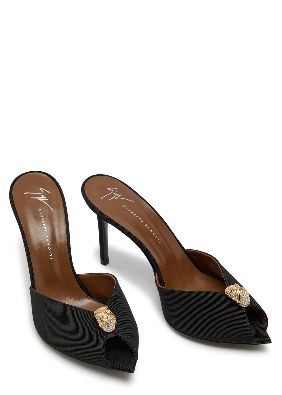 Giuseppe Zanotti Intriigo Cocktail 90 Embellished Faille Mules Black
