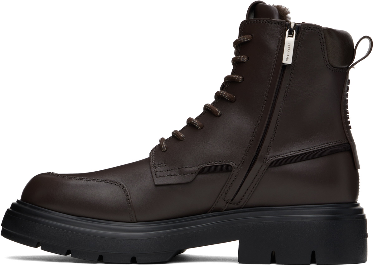 Ferragamo Brown Maxi-Tongue Combat Boots