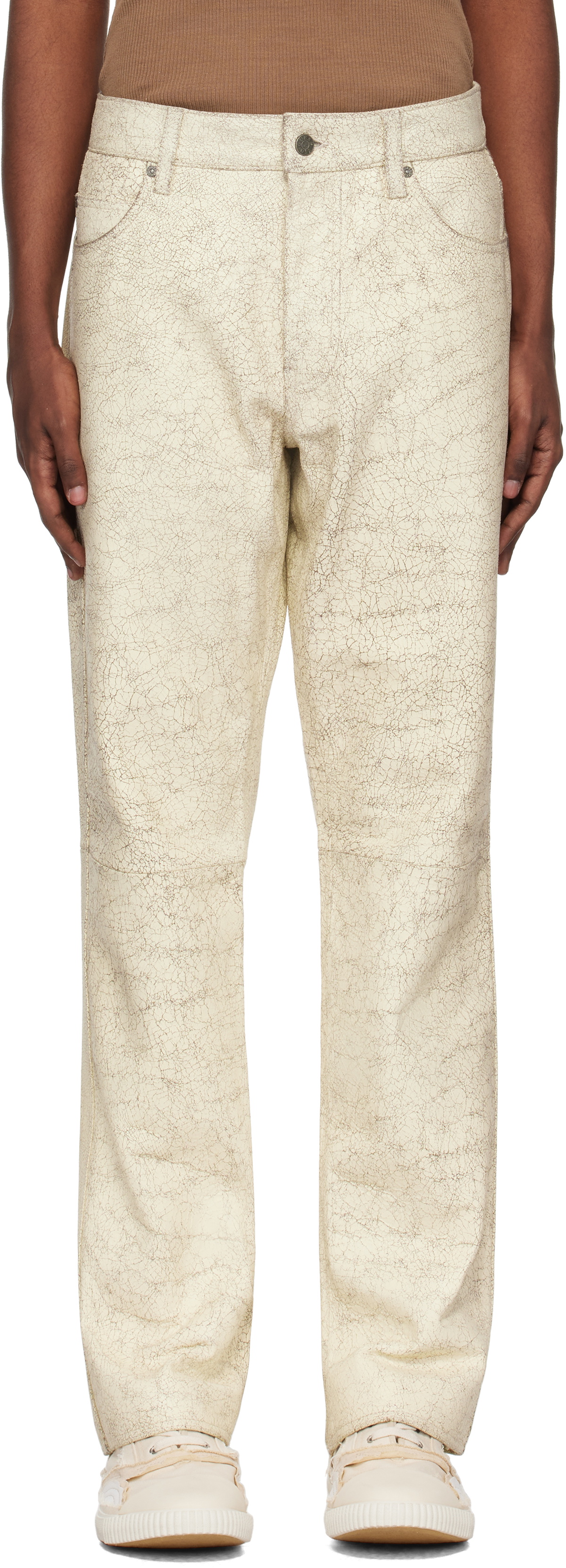 GUESS USA Off-White Crackle Leather Pants