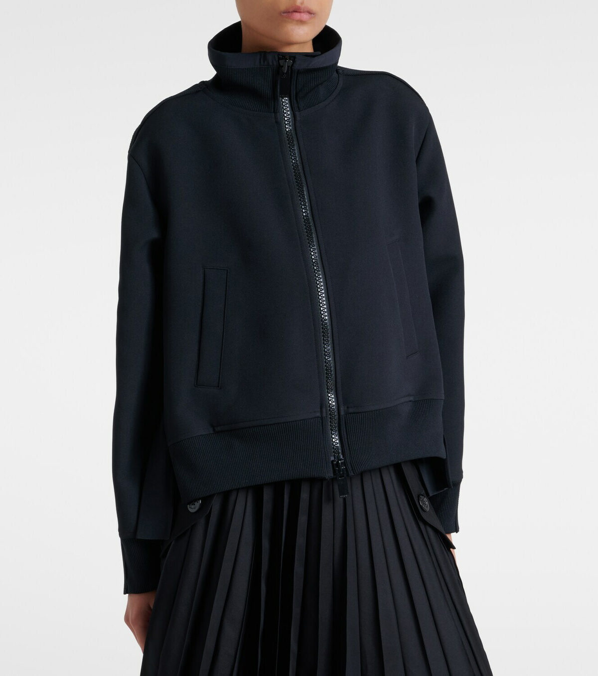 Sacai Paneled twill zip-up sweatshirt