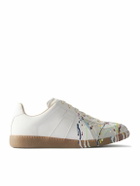 Maison Margiela - Paint-Splattered Suede-Trimmed Leather Sneakers - Neutrals