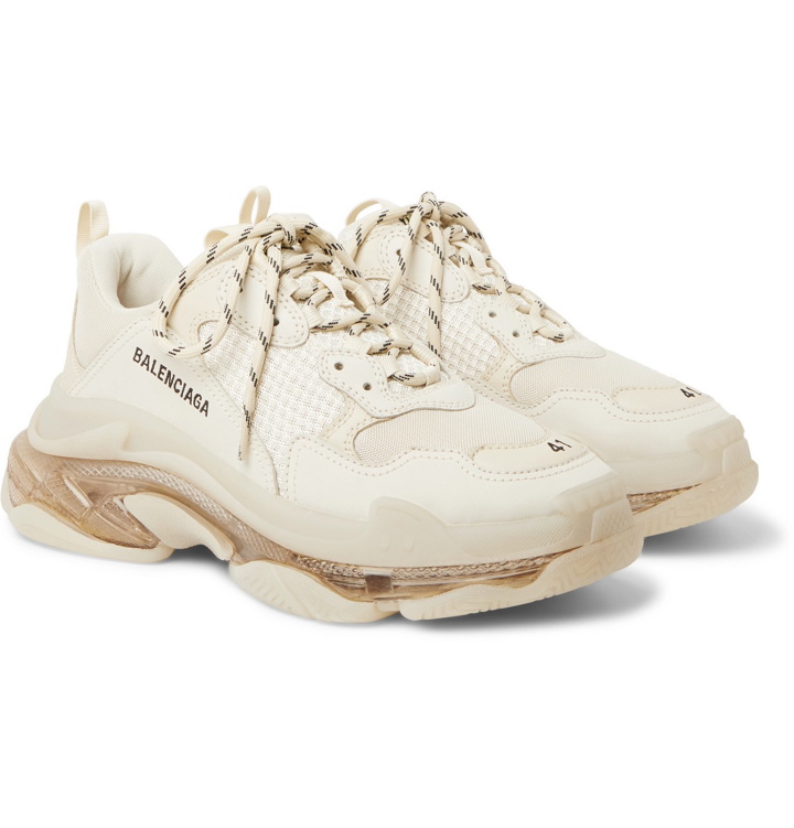 Photo: Balenciaga - Triple S Clear Sole Mesh, Nubuck and Leather Sneakers - Neutrals
