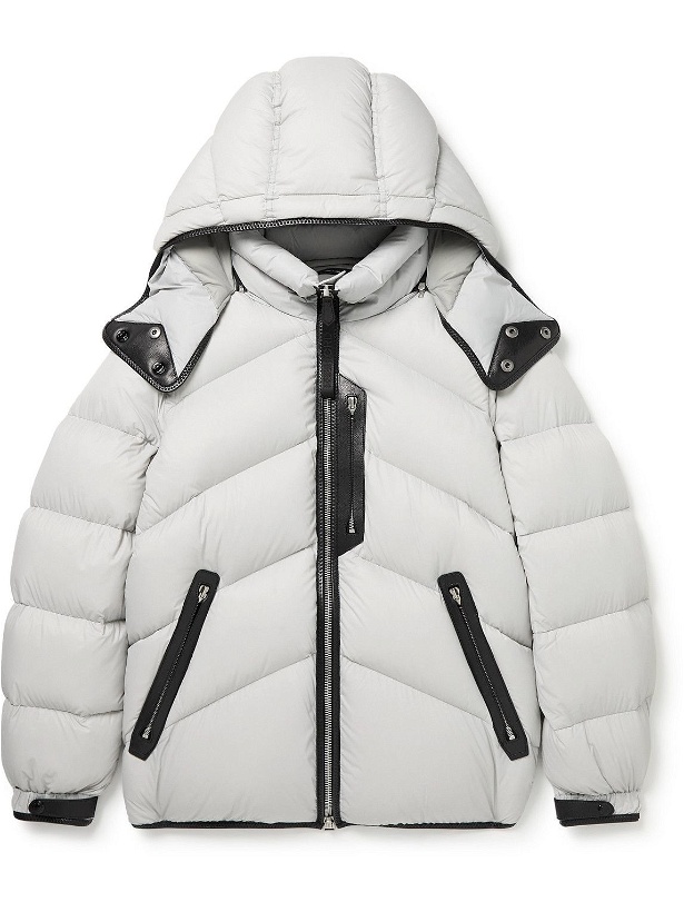 Photo: TOM FORD - Leather-Trimmed Quilted Shell Hooded Down Jacket - Gray