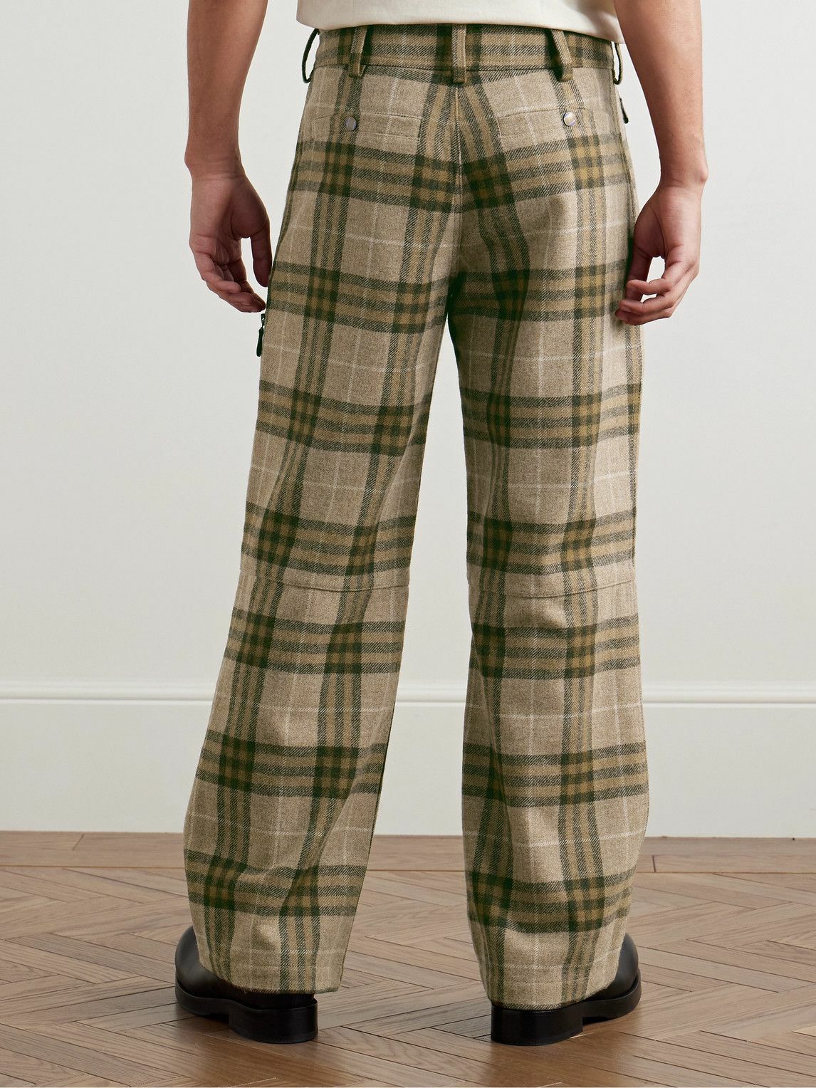 Burberry - Straight-Leg Zip-Detailed Checked Wool Trousers - Green