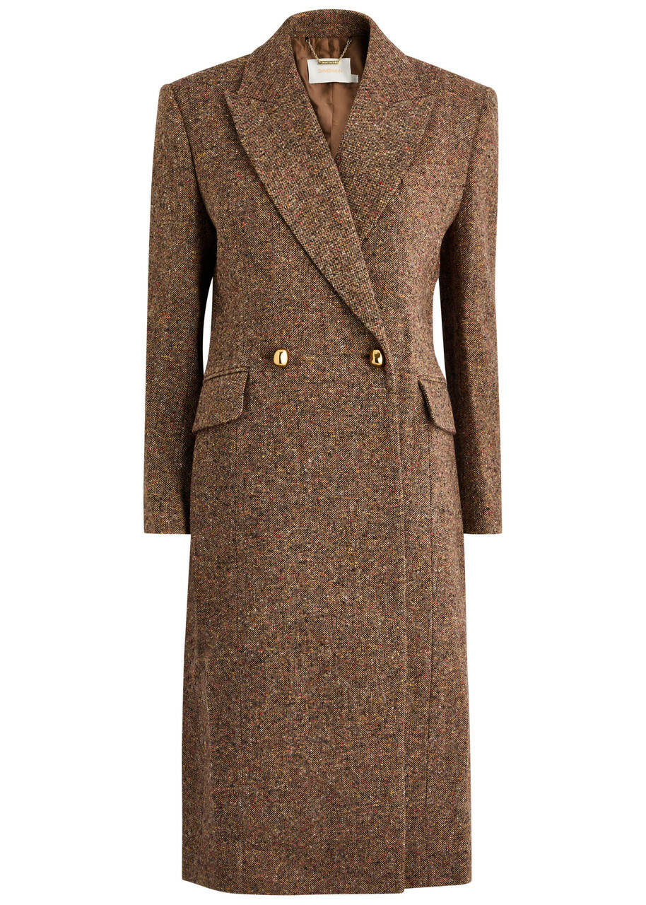 Zimmermann Illustration Hourglass Double-breasted Wool-blend Coat Brown