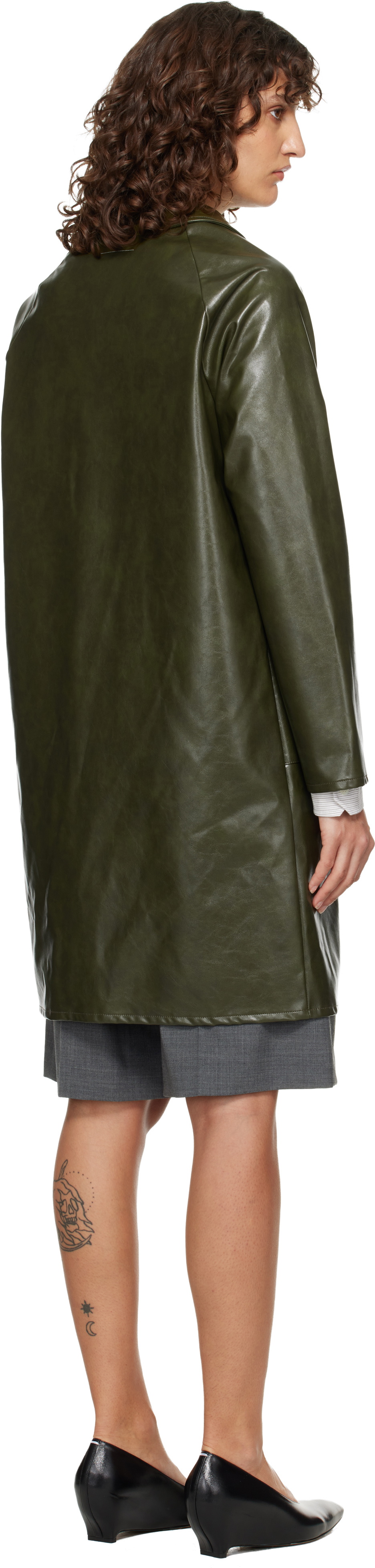 MM6 Maison Margiela Khaki Raglan Faux-Leather Coat