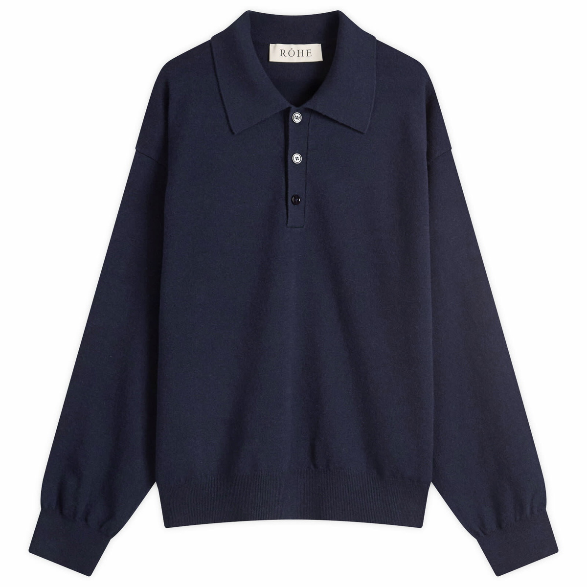 Róhe Men's Knitted Long Sleeve Polo in Navy
