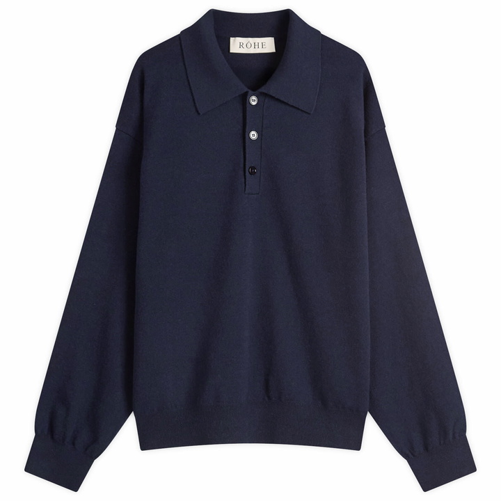 Photo: Róhe Men's Knitted Long Sleeve Polo in Navy