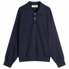 Róhe Men's Knitted Long Sleeve Polo in Navy