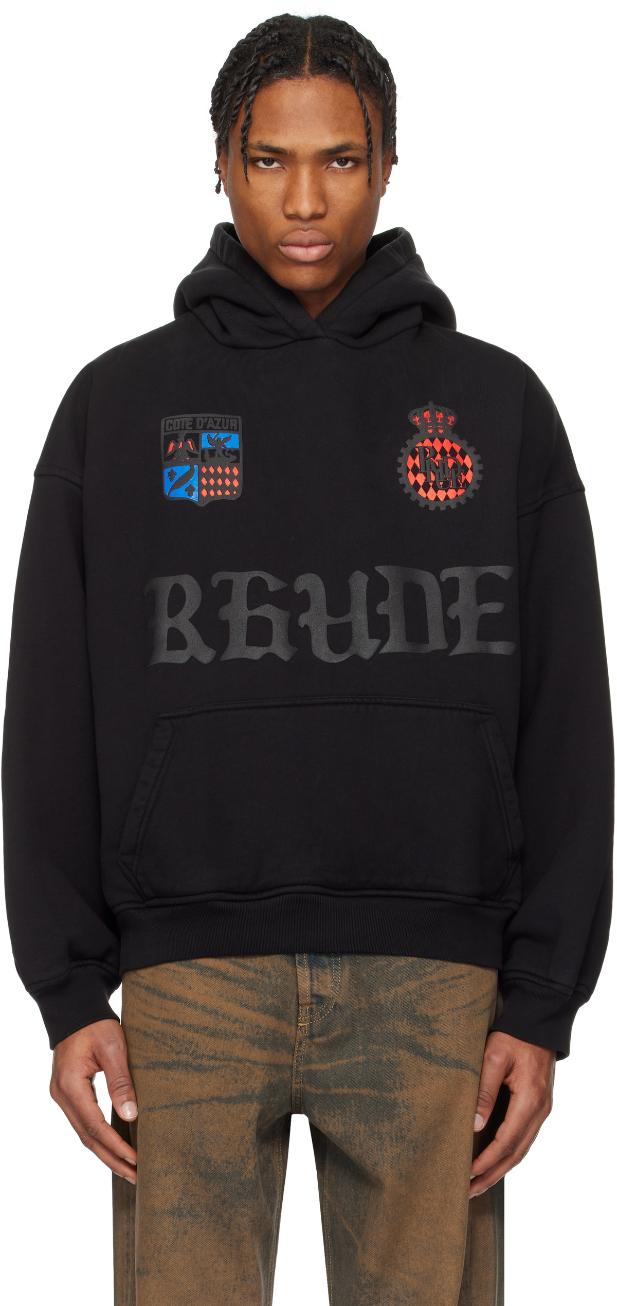 Rhude Case Rhude Black 'Rhude Côte D'Azur' Crest Oversized Hoodie Rhude
