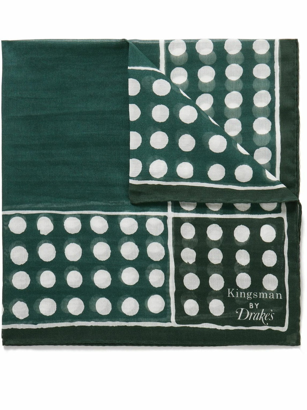 Photo: Kingsman - Drake's Logo-Print Polka-Dot Cotton and Silk-Blend Pocket Square