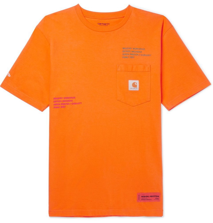 Photo: Heron Preston - Carhartt Oversized Embroidered Cotton-Jersey T-Shirt - Men - Orange