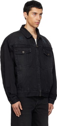 VETEMENTS Black Appliqué Biker Crosses Zip Denim Jacket
