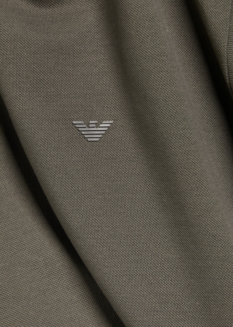 Emporio Armani Half-zip Cotton Polo Shirt Dark Green