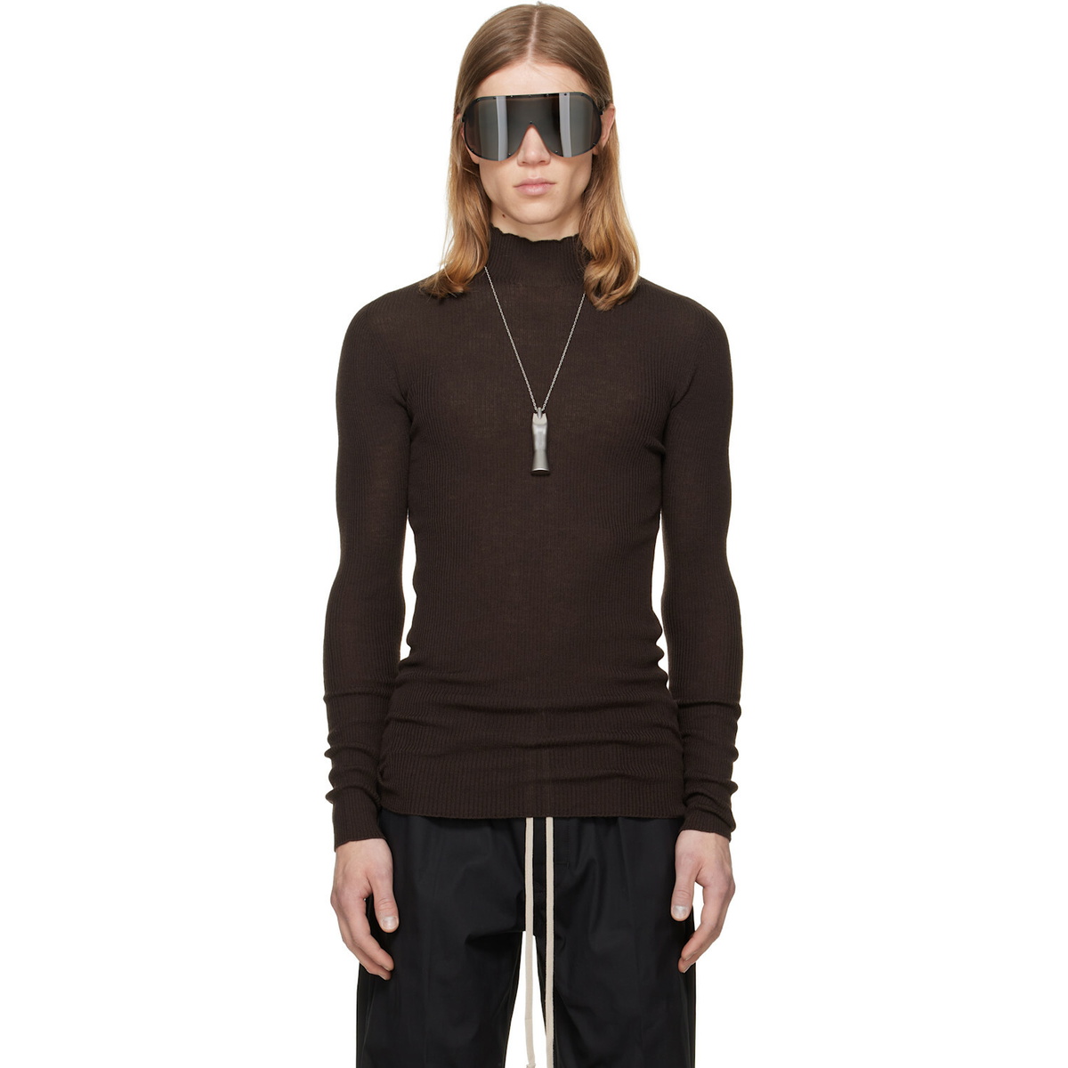 Rick Owens Brown Tower Ribbed Lupetto Sweater