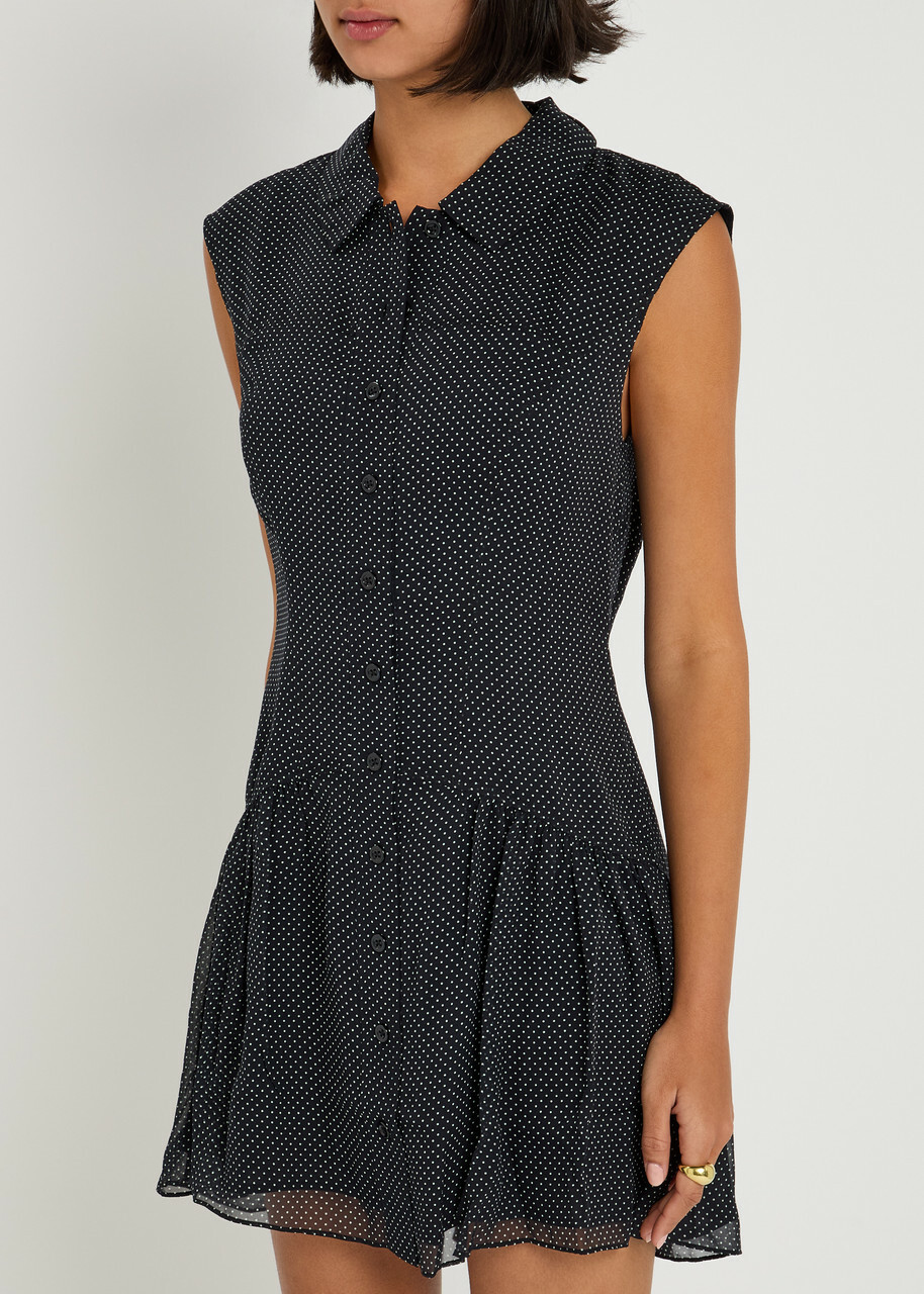 Frame Polka-dot Silk-chiffon Mini Dress Navy