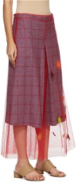 Maison Margiela Red & Blue Wool Midi Skirt