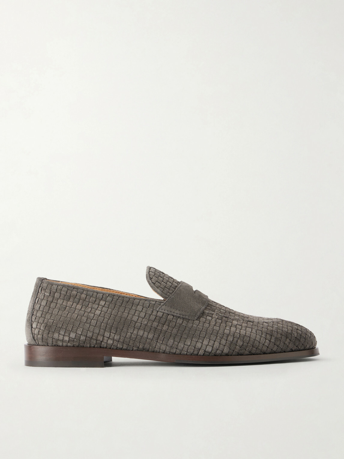 Brunello Cucinelli - Woven Suede Penny Loafers - Gray