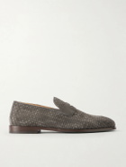 Brunello Cucinelli - Woven Suede Penny Loafers - Gray