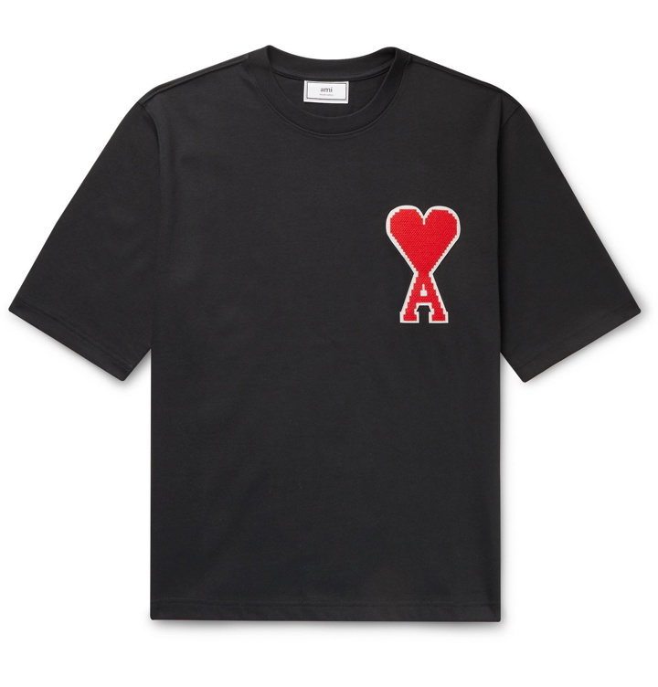 Photo: AMI - Oversized Logo-Appliquéd Cotton-Jersey T-Shirt - Black
