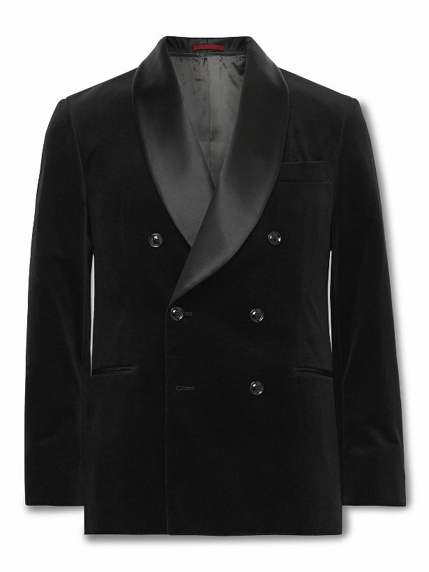 Photo: Brunello Cucinelli - Slim-Fit Shawl-Collar Double-Breasted Cotton-Velvet Tuxedo Jacket - Black