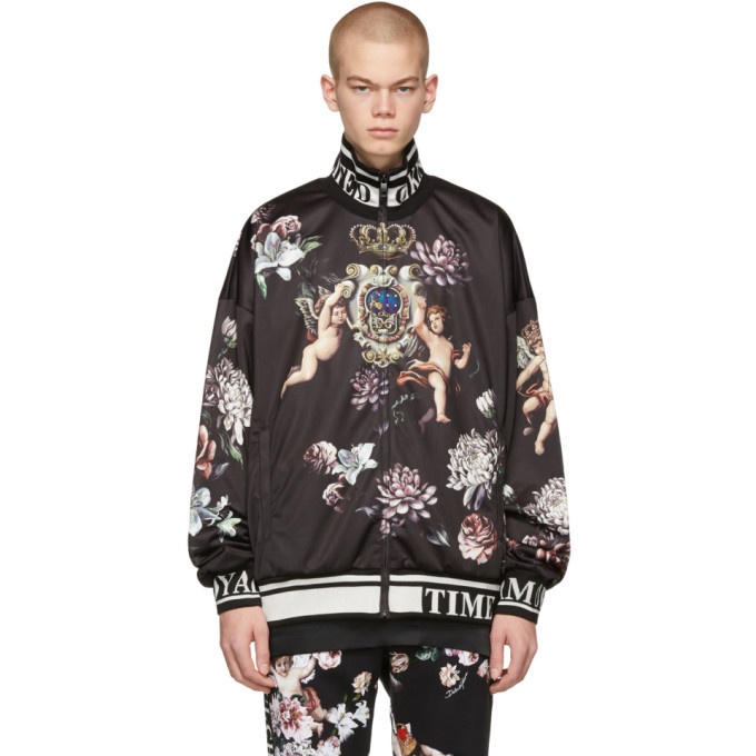 Photo: Dolce and Gabbana Black Floral Angels Zip-Up Jacket
