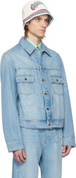 Casablanca Blue Graffiti Distressed Denim Jacket