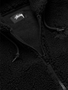 STÜSSY - Logo-Embroidered Fleece Zip-Up Hoodie - Black