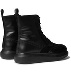 Alexander McQueen - Exaggerated-Sole Suede and Patent Croc-Effect Leather Boots - Black