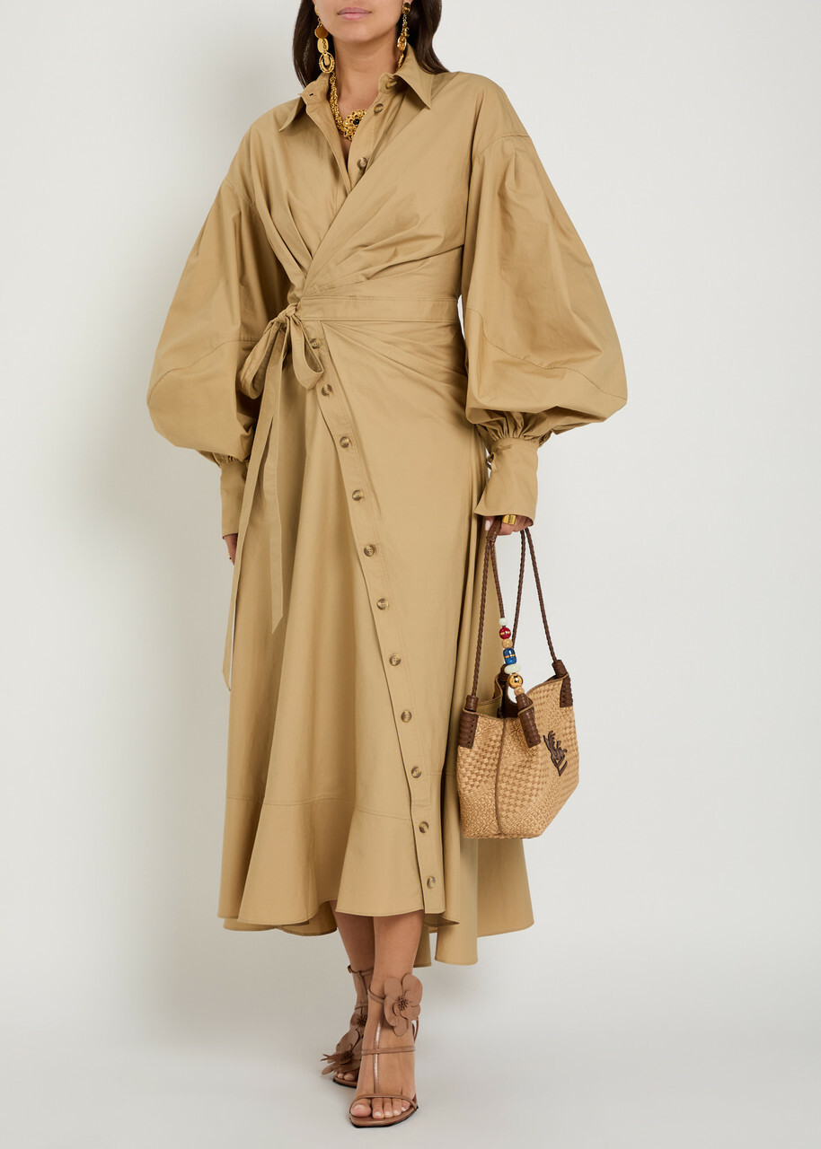Zimmermann Rebellion Cotton-poplin Midi Wrap Shirt Dress Olive