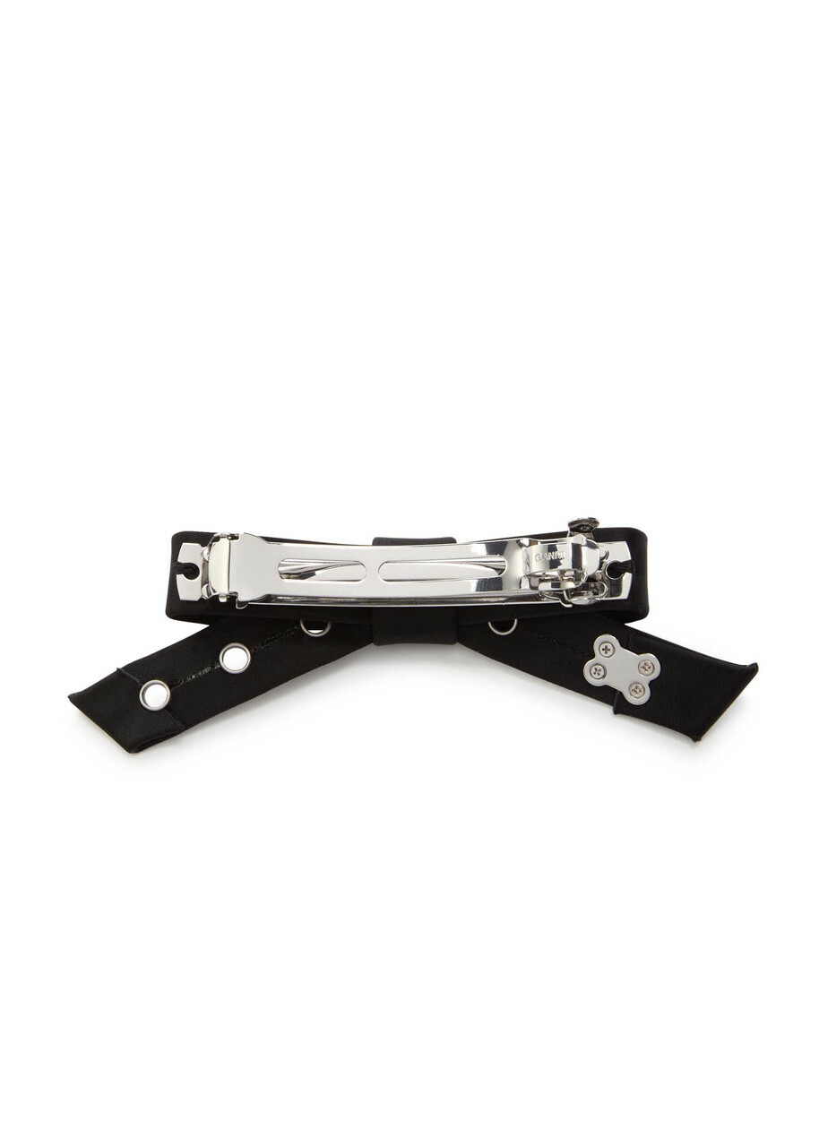 Ganni Bow Eyelet-embellished Satin Hair Clip - Black - One Size