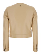 TwinSet Beige Crewneck Jacket With Logo Buttons In Leather Woman