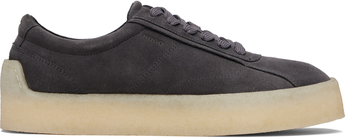 Hugo Gray Rubber Outsole Suede Sneakers
