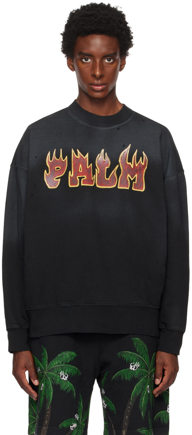 Palm Angels Black Flames Sweatshirt Palm Angels