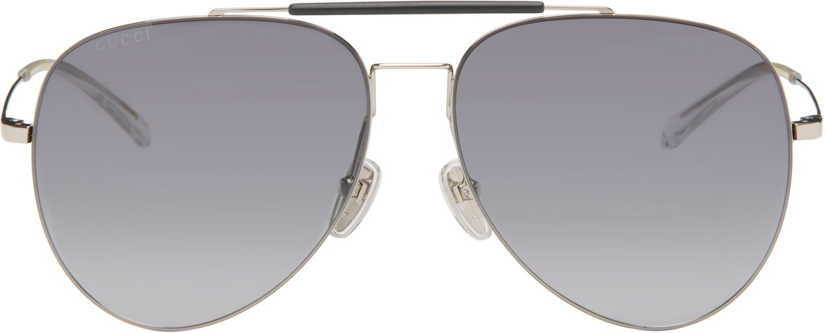 Gucci Silver Emblem Pilot Navigator Sunglasses