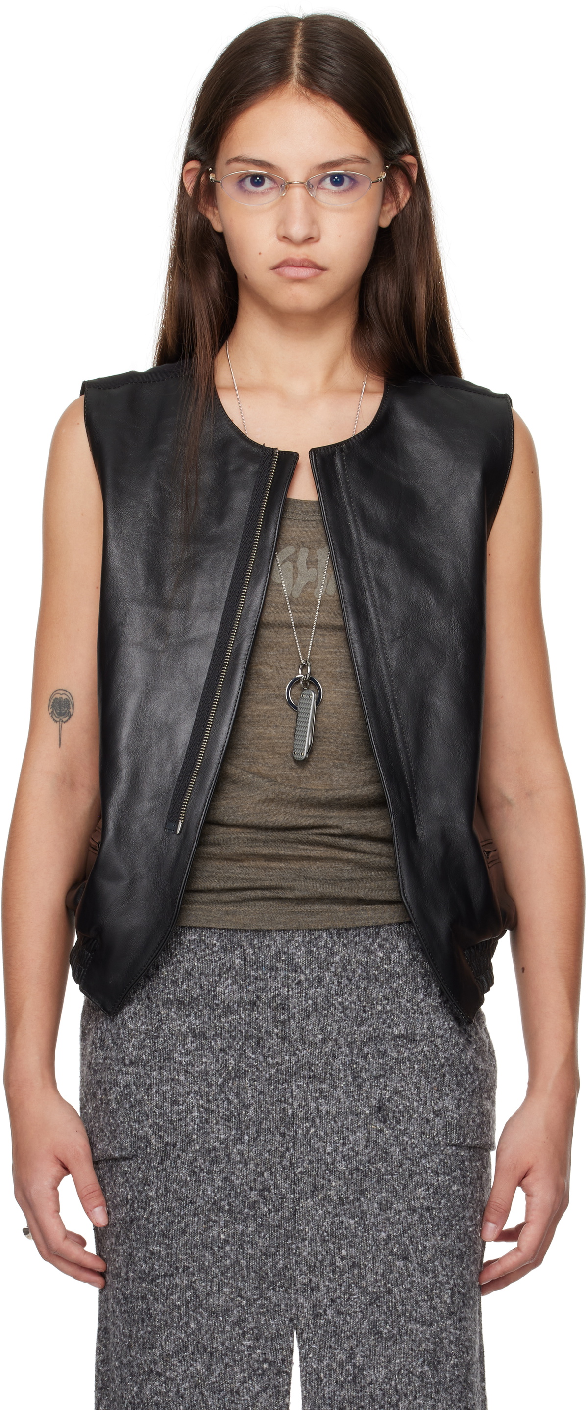 Men's Adjustable Sleeveless Leather Vest Full Zip Up