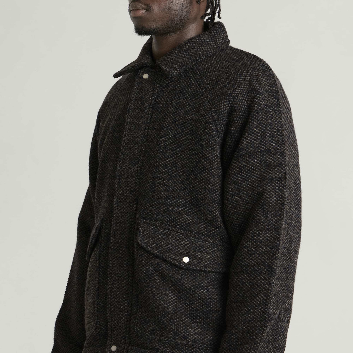 Folk Men's Cropped Winter Coat in Navy Brown Texture