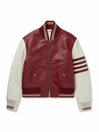 Thom Browne - Striped Full-Grain Leather Bomber Jacket - Burgundy