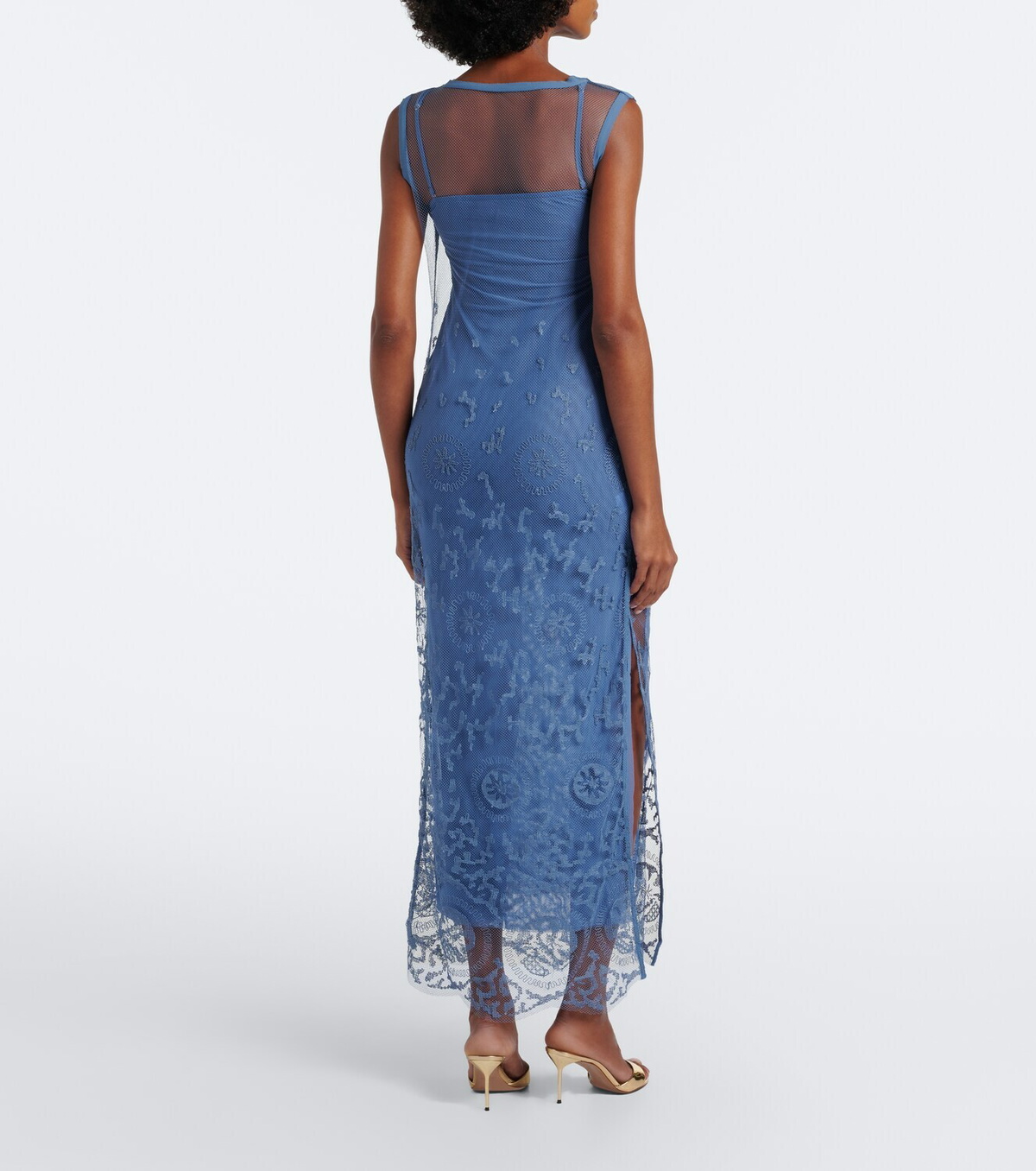 SIR Leif embroidered mesh maxi dress