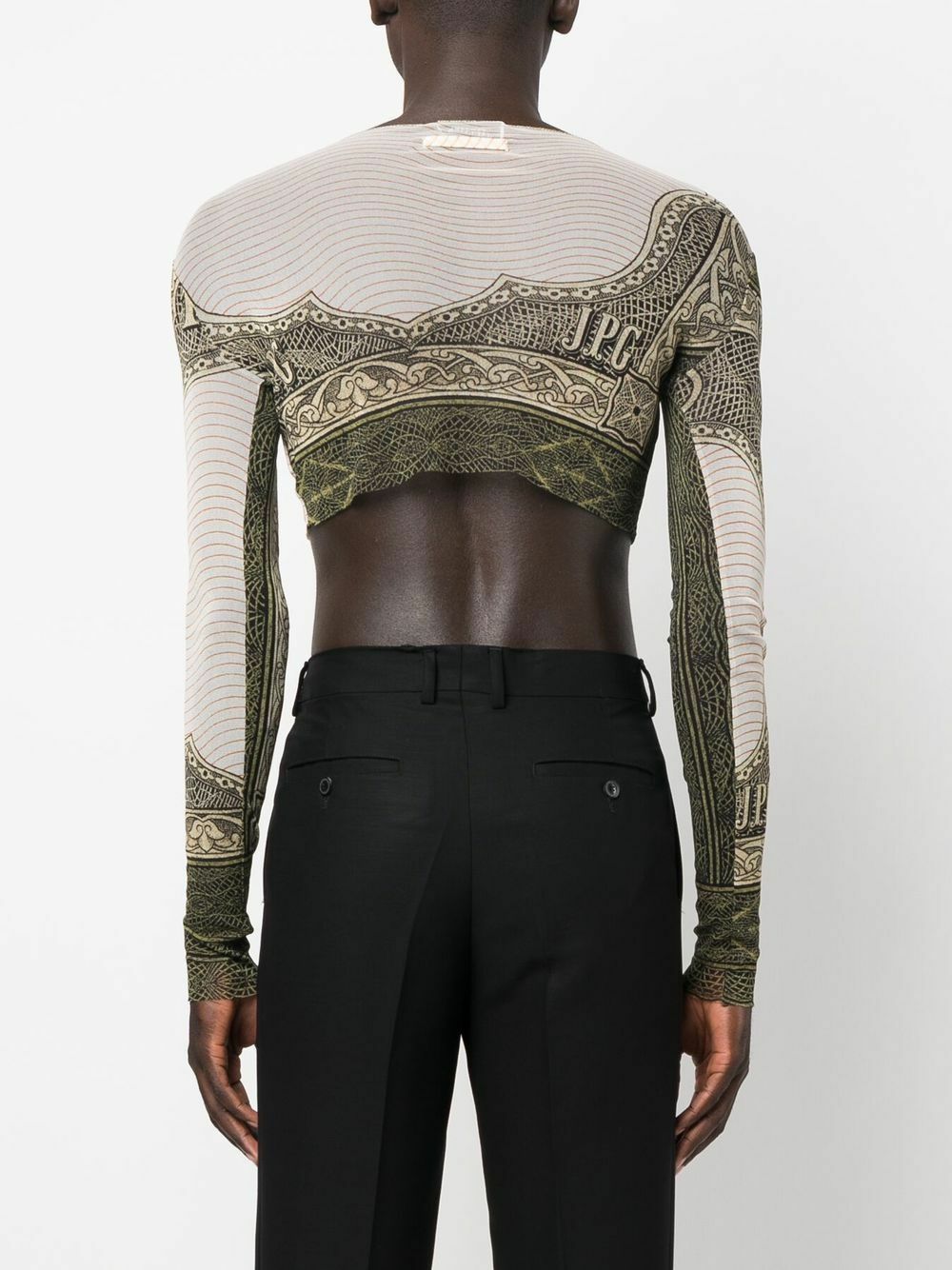 Jean Paul Gaultier Green Graphic-Print Mesh Crop Top