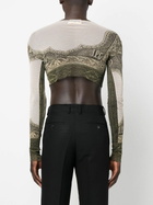 Jean Paul Gaultier Green Graphic-Print Mesh Crop Top