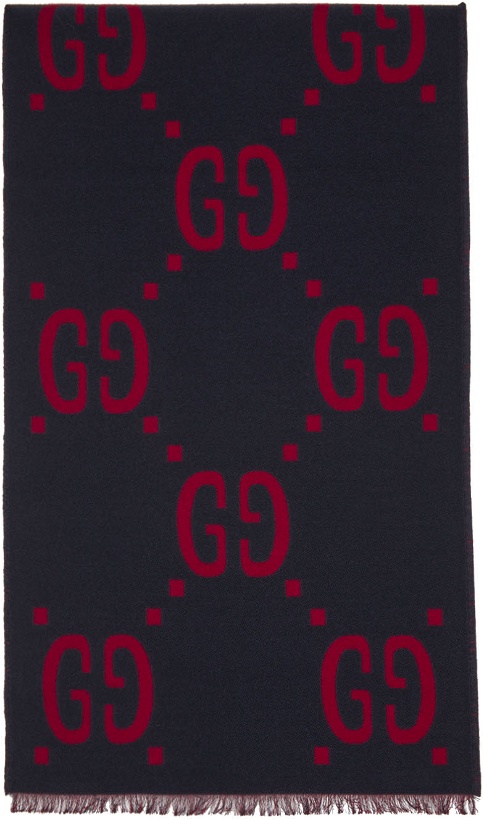 Photo: Gucci Navy & Red Jacquard GG Scarf