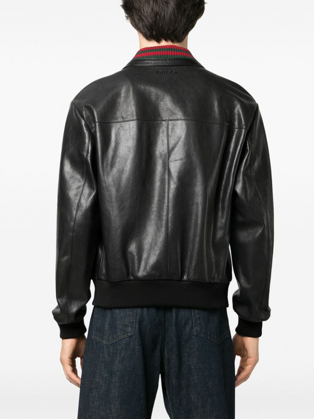 【GUCCI】Black ruffled lambskin leather jacket【ランク:A】 Gucci Leather Jacket | Black | FARFETCH