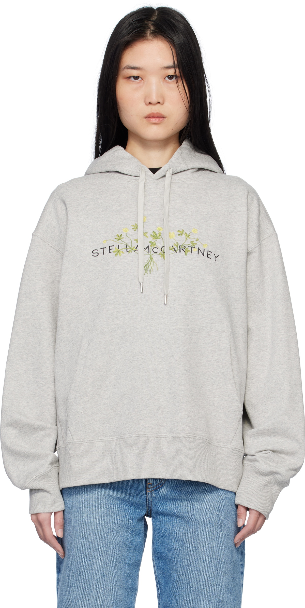 Stella McCartney Gray Floral Embroidered Logo Hoodie